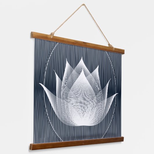Modern Black and White Lotus Trippy Moiré Effect Hangend Wandkleed (Gebogen)