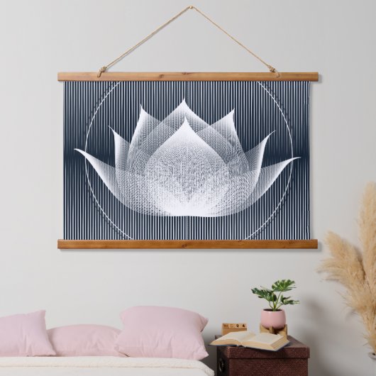 Modern Black and White Lotus Trippy Moiré Effect Hangend Wandkleed (Slaapkamer)