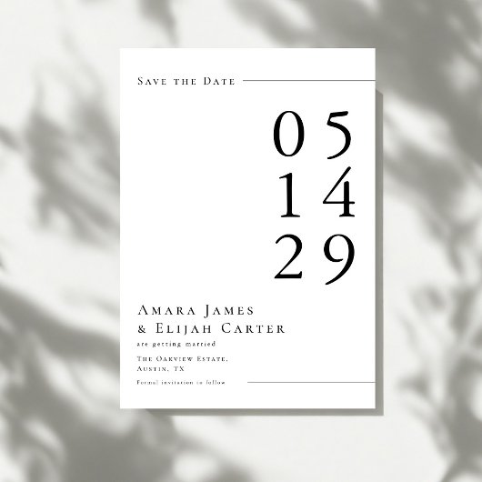 Modern Black and White Minimal Wedding Save The Date