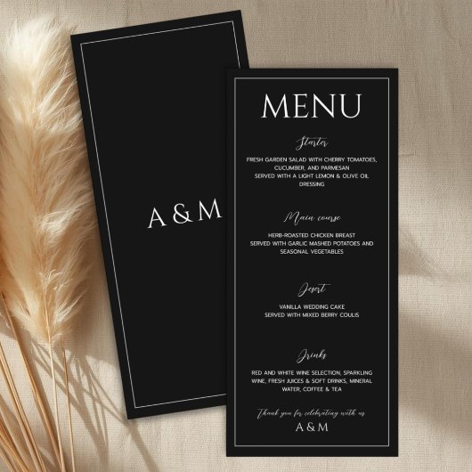 Modern black and white minimalist wedding menu