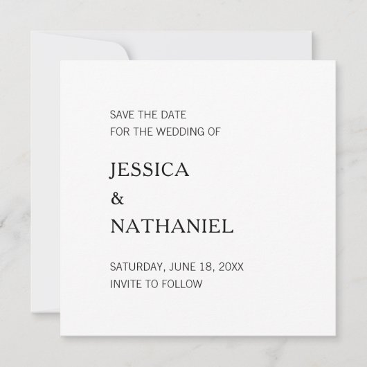 Modern Black and White Minimalist Wedding Save The Date (Voorkant)