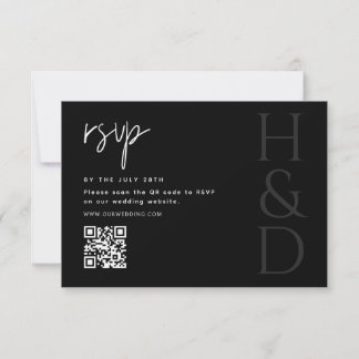 Modern Black and White Monogram Minimalist Wedding RSVP Kaartje
