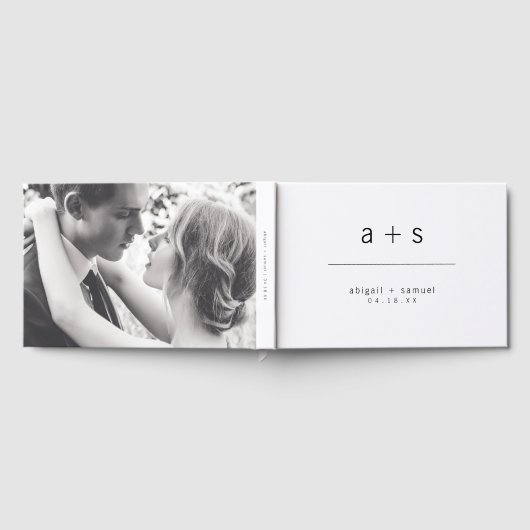Modern Black and White Monogram Photo Weddenschap Gastenboek (Volledig)