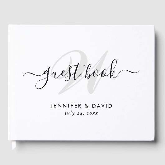 Modern Black and White Monogram Weddenschap Boek (Voorkant)