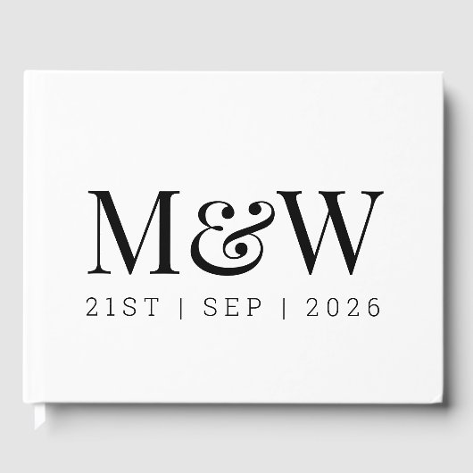 Modern Black and White Monogram Weddenschap Gastenboek (Voorkant)