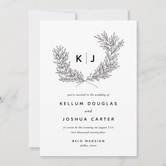 Modern Black and White Monogram Weddenschap Kaart (Voorkant)