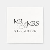 Modern Black and White Mr & Mrs Name Servet (Voorkant)
