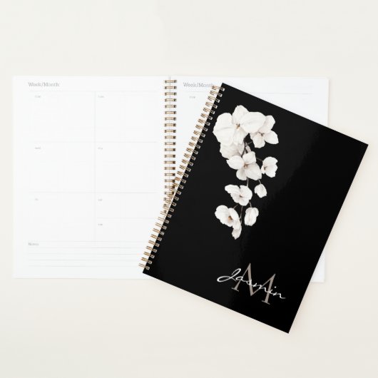 Modern Black and White Orchid Floral Monogram (Devant avec enveloppe)