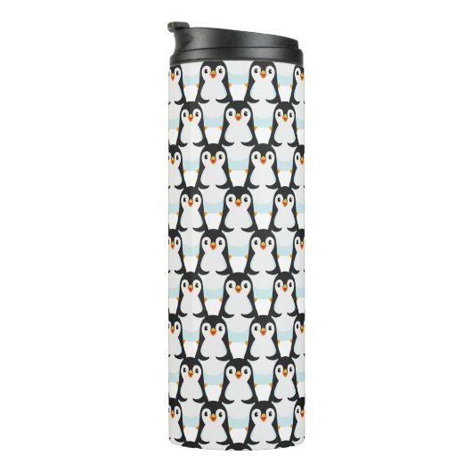 Modern Black and White Penguin Pattern Thermosbeker (Geroteerd rechts)