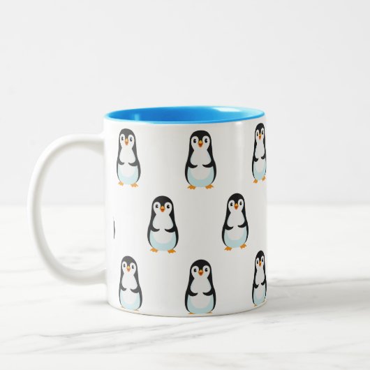 Modern Black and White Penguin Pattern Tweekleurige Koffiemok (Links)