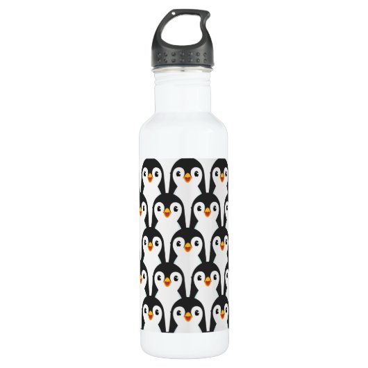 Modern Black and White Penguin Pattern Waterfles (Voorkant)