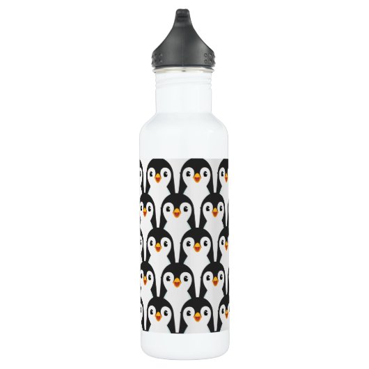 Modern Black and White Penguin Pattern Waterfles (Rechts)