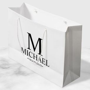 Modern Black and White Personalized Groomsman Large Cadeauzakje