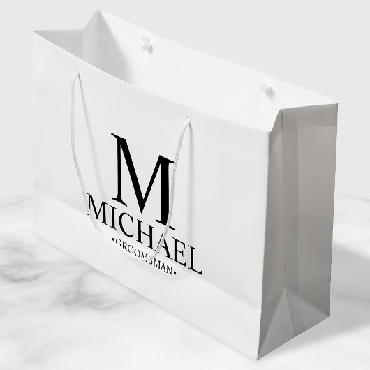 Modern Black and White Personalized Groomsman Large Cadeauzakje