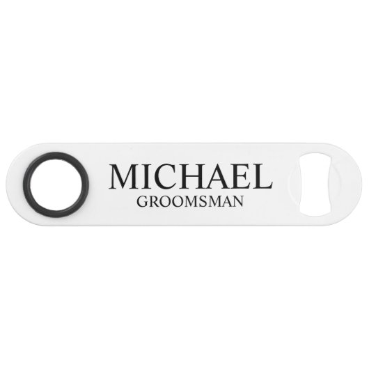 Modern Black and White Personalized Groomsman Speed Flessenopener (Voorkant (Horizontaal))