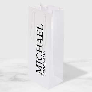 Modern Black and White Personalized Groomsman Wijn Cadeautas