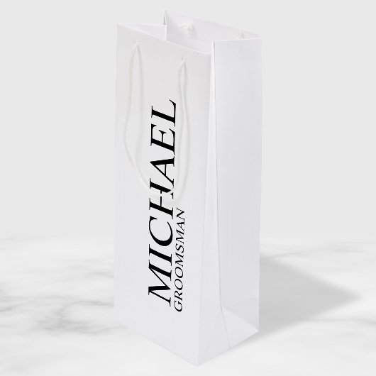 Modern Black and White Personalized Groomsman Wijn Cadeautas