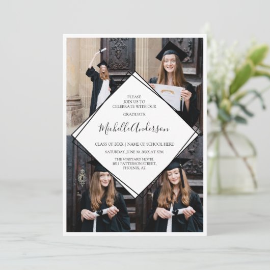 Modern Black and White Photo Afstuderen Invitation Kaart (Staand voorkant)