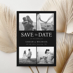 Modern Black and White Photo Collage Wedding Save The Date