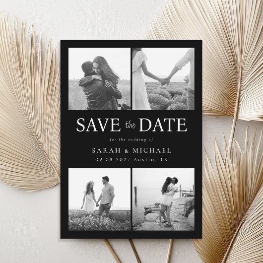 Modern Black and White Photo Collage Wedding Save The Date