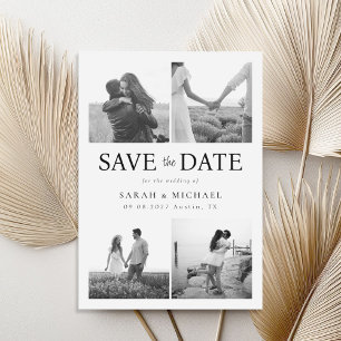 Modern Black and White Photo Collage Wedding Save The Date