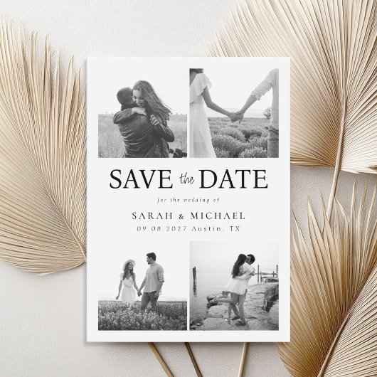 Modern Black and White Photo Collage Wedding Save The Date
