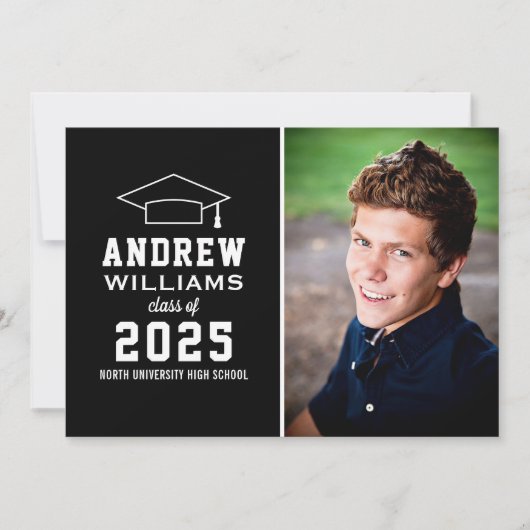 Modern Black and White Photo Graduparty Kaart (Voorkant)