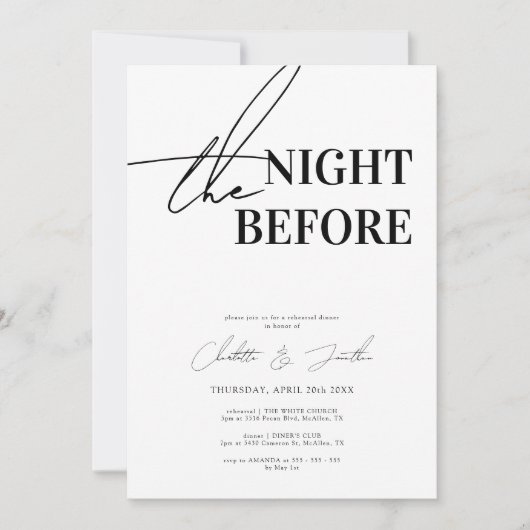 Modern Black and White Photo Rehearsal Dinner Kaart (Voorkant)
