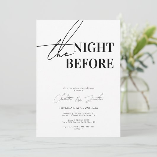 Modern Black and White Photo Rehearsal Dinner Kaart (Staand voorkant)