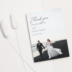 Modern Black and White Photo Wedding Bedankkaart
