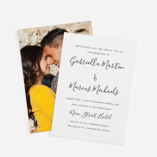 Modern Black and White Photo Wedding Invitation Kaart