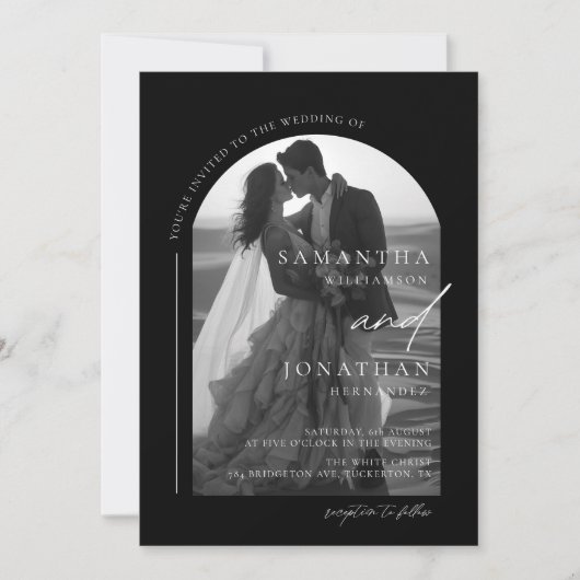 Modern Black and White Photo Wedding Kaart (Voorkant)