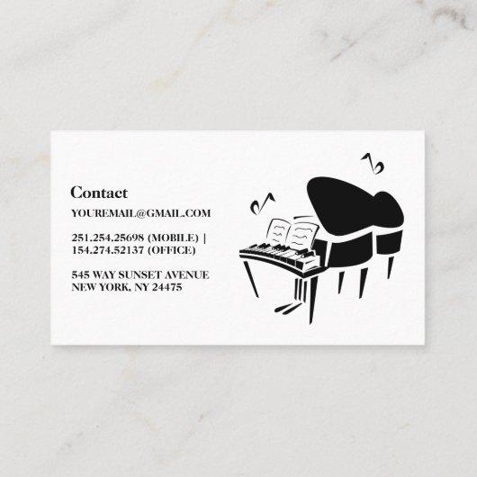 Modern Black and White Piano Teacher Visitekaartje (Achterkant)