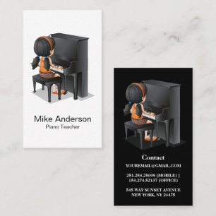 Modern Black and White Piano Teacher Visitekaartje