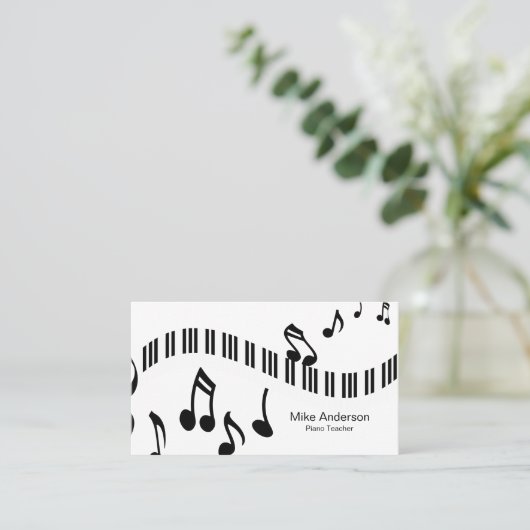 Modern Black and White Piano Teacher Visitekaartje (Staand voorkant)