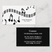 Modern Black and White Piano Teacher Visitekaartje (Voorkant / Achterkant)