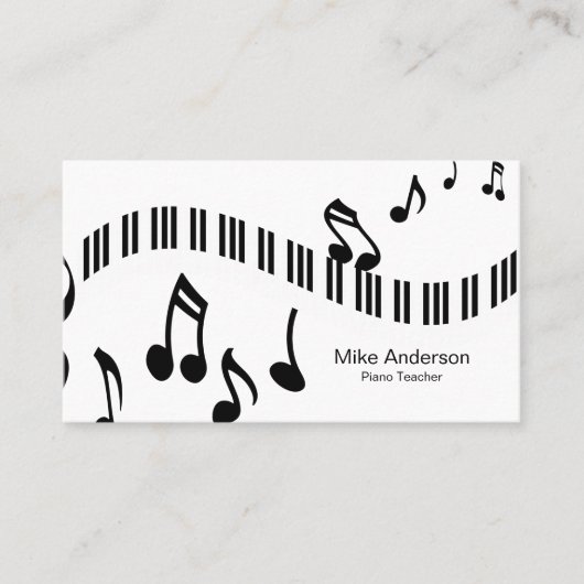 Modern Black and White Piano Teacher Visitekaartje (Voorkant)