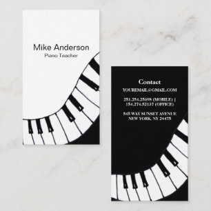 Modern Black and White Piano Teacher Visitekaartje