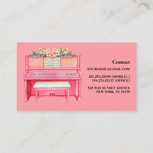 Modern Black and White Piano Teacher Visitekaartje (Achterkant)