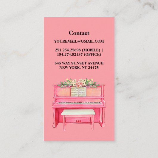 Modern Black and White Piano Teacher Visitekaartje (Achterkant)