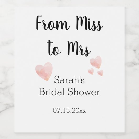 Modern Black and White Pink Hearts Vrijgezellenfee Wijn Etiket (Enkel label)