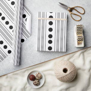 Modern Black and White Polka Dots and Stripes Cadeaupapier