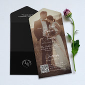 Modern Black and White QR Code Photo Weddenschap All In One Uitnodiging