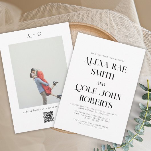 Modern Black and White QR Code Photo Weddenschap Kaart