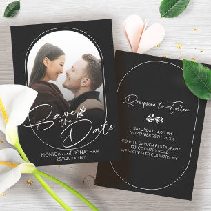 Modern Black and White Script Photo Wedding Save The Date