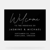 Modern Black and White Script Weddenschap Welkom Acryl Bord (Voorkant)