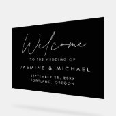 Modern Black and White Script Weddenschap Welkom Acryl Bord (Hoek)