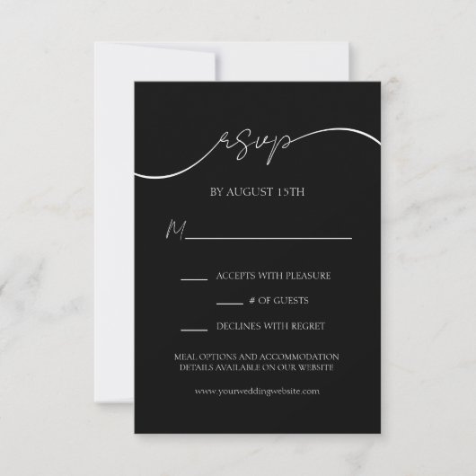 Modern Black and White Script Wedding RSVP Kaart (Voorkant)