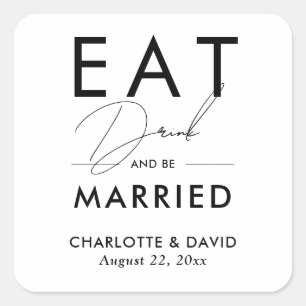 Modern Black and White Script Wedding Vierkante Sticker