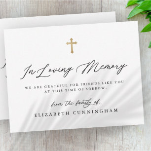 Modern Black and White Simple Faux Cross Memorial Bedankkaart
